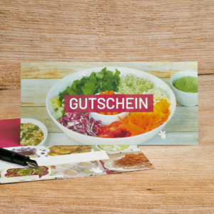 Gedruckter Gutschein für veganen Kochkurs